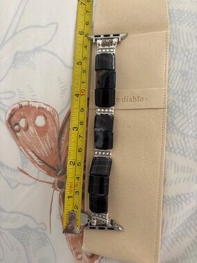 Black Stone Link Apple Watch Band with Silver Accents, cape Diablo
